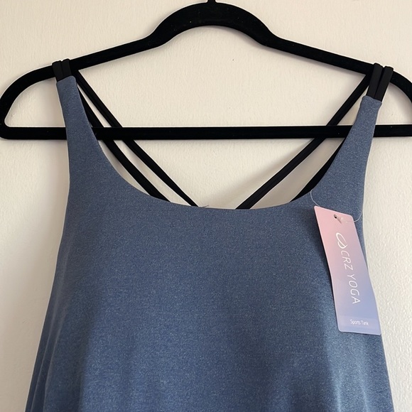 CRZ YOGA  WOMENS SPORTS SOFT BUILD- IN BRA. STRAPPY BACK TANK TOP. - Picture 15 of 15